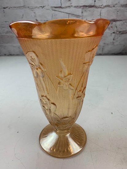 Vintage Carnival Glass Vase with Floral Designs