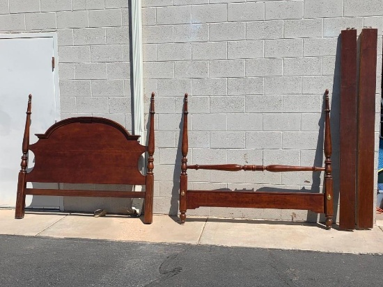 Queen Size Dark Wood Headboard and Footboard with rails