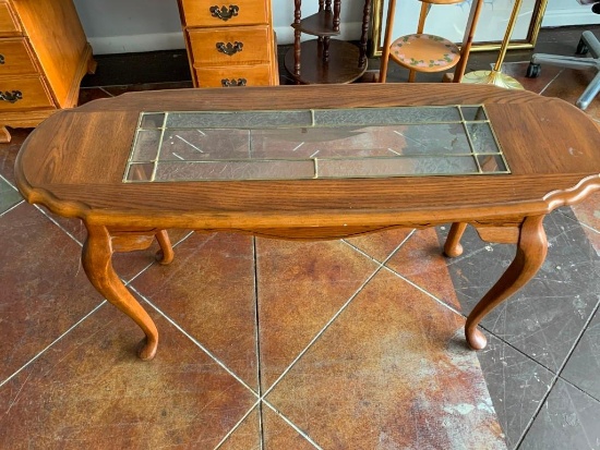 Wood Console table with glass center