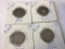 Lot of 4 US. Liberty V Nickel, 1906, 1907, 1908, 1910 in circulated condition