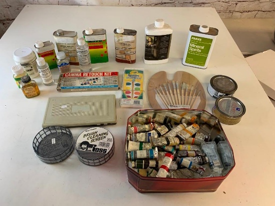 Large Lot of Artist Supplies- Paint, Brushes and more