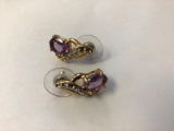 Either Gold or Gold Tone(markings are faint) fine earring with Purple Stones, 3.81 g total weight