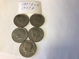 Lot of five Kennedy Half Dollar in circulated condition, 4ea 1977 D and 1977 P