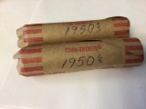 Lot of two 50 count rolls of mixed dates 1950?s Lincoln Wheat Pennies in circulated condition ...