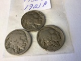 Lot of three Buffalo Nickel in circulated condition 1925 S, 1930 P and 1921 P