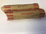 Lot of two 50 count rolls of mixed dates 1940's Lincoln Wheat Pennies in circulated condition