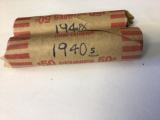 Lot of two 50 count rolls of mixed dates 1940's Lincoln Wheat Pennies in circulated condition