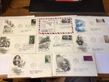 Lot of Eight 1969 First Day of Issue Postal Stamps with Postal Stamps from various Cities