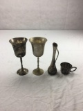 Two Silver Tone Goblets, Bud Vase, and Silver Plate Cup