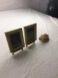 Gold Tone Plastic Picture Frames with Plastic Trinket Box