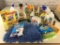 Large Amount of cleaning supplies, includes dry mop head, 4 hand scrubbers, lots of chemicals