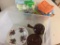 Lot of cleaning items, Collective Plate and Pottery, Glazed Brown Crock Set with lids