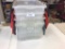 Lot AA Four 12?x15?x21? Clear Plastic Totes with flip lids (2Red, Green & Black)