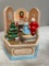 Christmas-theme music box with light and rotating base so figurines can dance