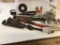 Lot of everyday use tools, monkey wrenches, crescent, 4 antique nails, small hatchet, cable and more