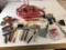 Large Lot of Painting Supplies, 10 brushes, tape, two stapler, staples, 2 rollers and hose