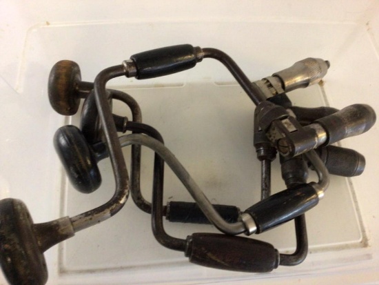 Lot of Four vintage Crank Type Hand Drills with Black Wood Handles