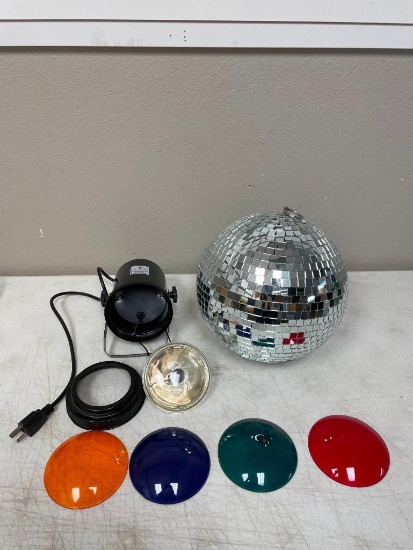 10" diameter hanging disco ball and light with four light cover colors: needs new bulb