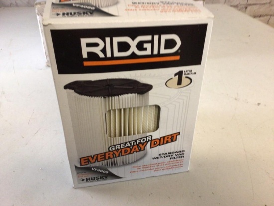 Ridged Standard Wet/Dry Vacuum VF4000 Filter, new in Box, size 9 by 6 3/4 inches