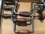 Lot of Four vintage Crank Type Hand Drills with Brown Wood Handles