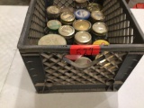 Bin full of jars with nails, screws, hocks, nuts and other miscellaneous in the jars.