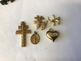 Lot of 5 Gold Tone Jewelry pieces, two charms and three pendants.