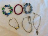 Lot of 6 Misc. Beaded and Chain Costume Bracelets