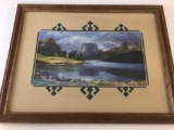 Framed Painting of Flat Small Mountain by a River signed by Patsy Edwards Rich