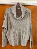 Ladies gray slope shoulder, long sleeve, cowl neck top Sz. L