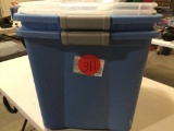 two 18? x 24? x 18? Blue Totes with lids & two 16? x 23? x 12? Clear Totes with Lids