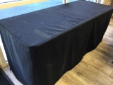 Lot of four black table cloths for 72 long. 36 wide. 29 tall tables