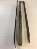 Two vintage Pry-bars and one wooden vintage level