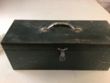 Tool box with various tools inside, wrenches & screwdrivers, pliers & cresent wrenches.