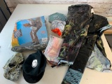 Bin full of Halloween Decor plus a Adult Squirrel Costume