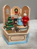 Christmas-theme music box with light and rotating base so figurines can dance