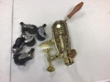 Lot of two items, Brass Wine Bottle Cork Remover and five Wheels.