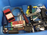 Lot of tools, socket holder, oil filter wrenches, and other miscellaneous items
