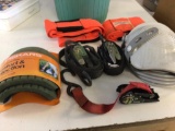 Lot of miscellaneous items, including two set Knee Pads, three tie downs, two fork lift straps