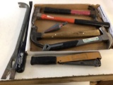Lot of tools, includes four hammers, two pry bars and Bostitch Power Stapler.