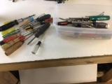 Large lot of screwdrivers, flat head, Phillips, with socket, hex head, etc.