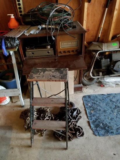 Vintage Turn-table, 3 Chains, Stool