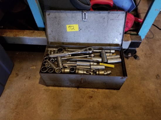 Tool Box w/contents, socket, wrenches