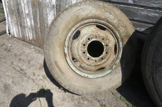 Truck Rim with 8.25x20 Truck Tire, Fits a Ford Straight Truck.