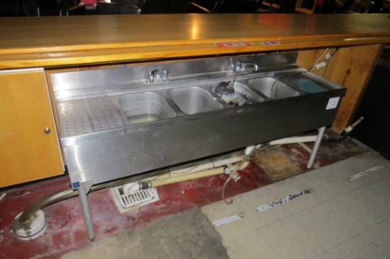 Commercial Stainless Steel 4-Tub Under Bar Sink, Model SK640, SN# 382295, (