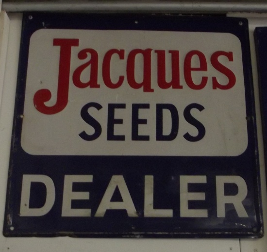 Jacques Metal Dealer Sign, 24” x 24”, Never Put Up, Always Inside, Very Good Condition.