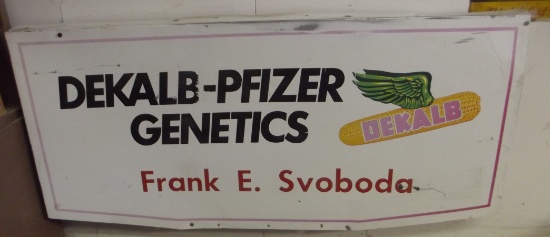 Dekalb (Frank Svoboda) Metal Dealer Sign, Two Sided, 27” x 60”,  The 2nd Side is Spaced about 3” bac