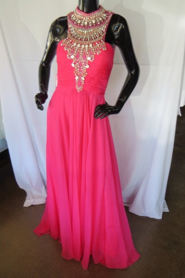 Rachel Allan Detailed Beaded Prom Dress, Fuchsia, Size 6, $398 Retail Price