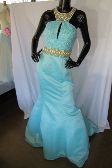 Rachel Allan Beaded Prom Dress, Size 6, Aqua Mint Color, $498 Retail Price,