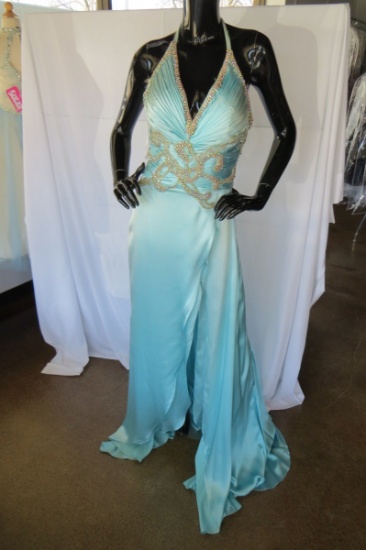 Mac Duggal Beaded Prom Dress, Aqua Color, Size 6, $1,608 Retail Price, with