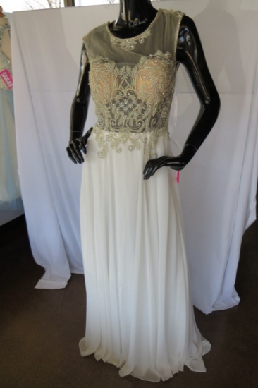 Jovani Beaded Prom Dress, Off White, Size 4, $440 Retail Price, with Plasti